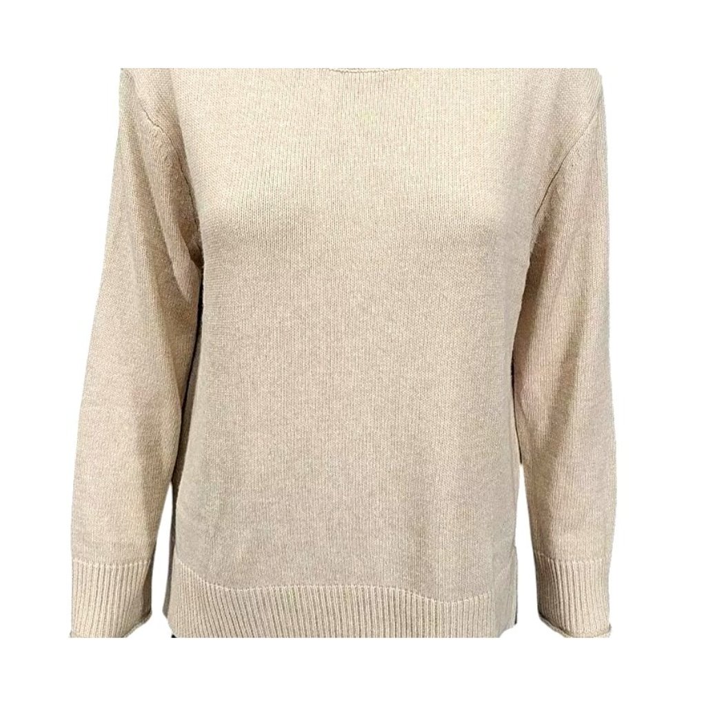 Ella Moss Med Crew Neck Soft Knit Pullover Sweater Long Sleeve High-Low Top Tan — image 4 of 4